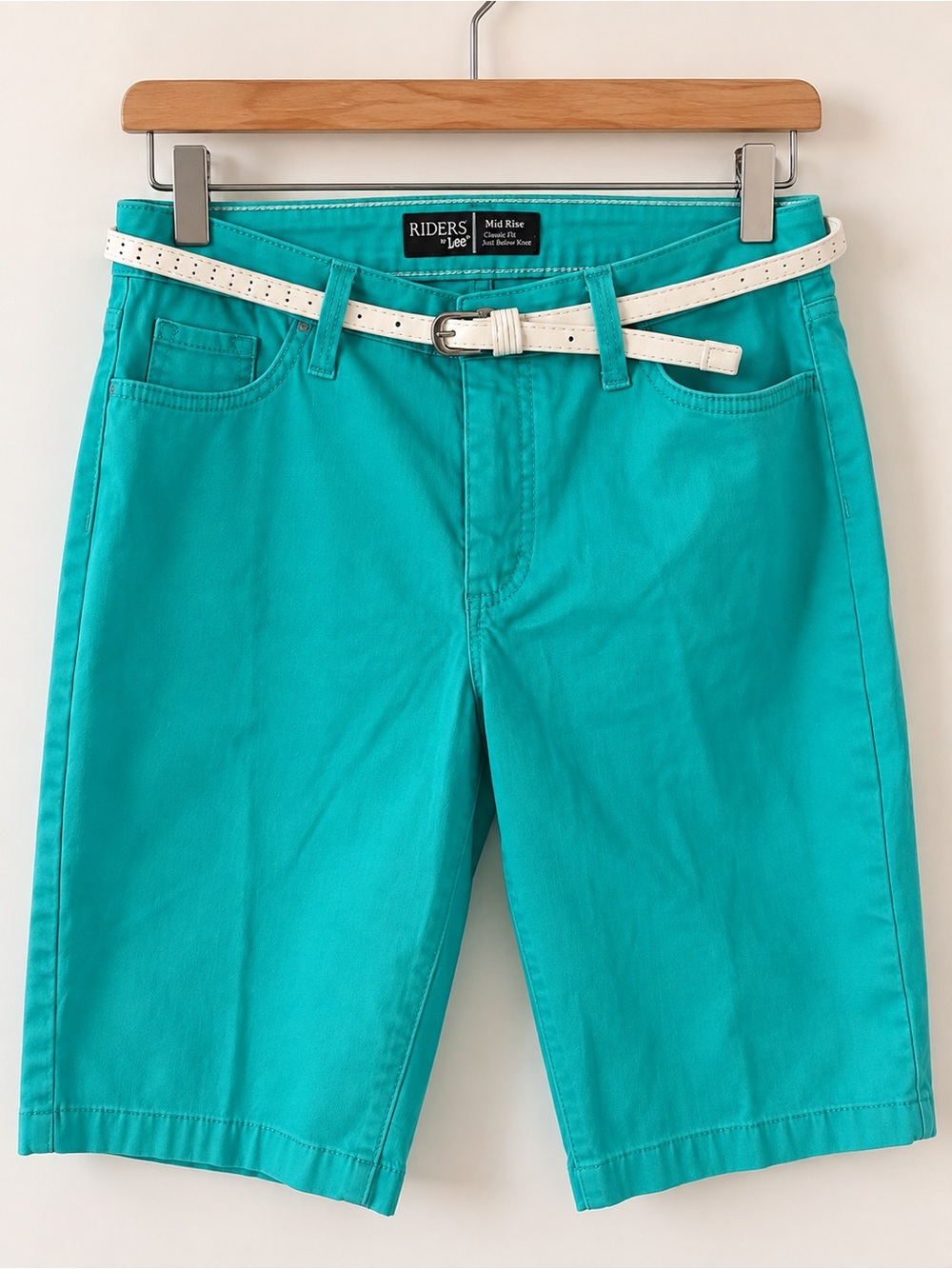 Turquoise Bermuda Shorts Size 12 Mid Rise Belted Riders by Lee